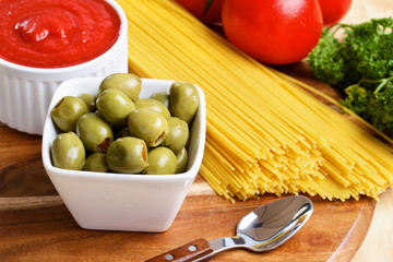 Tomato sauce with italian spaghetti pasta and spoon