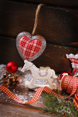 vintage christmas decoration on wooden background