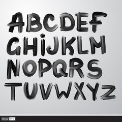 Vector Handwritten Black Watercolor Alphabet.