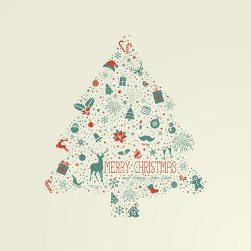 Holiday card, Christmas tree from design elements