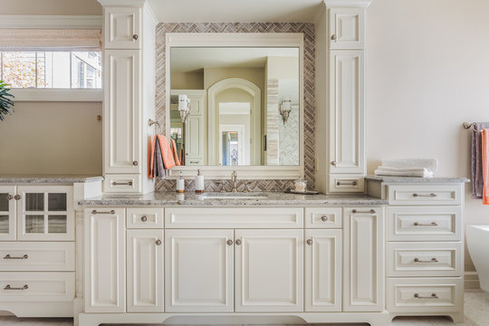 Elegant Master Bathroom Vanity And Cabinets