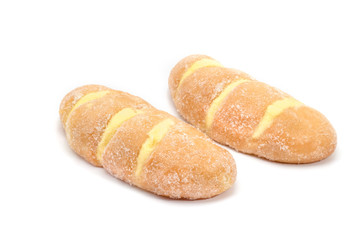 sugar butter bread on white background