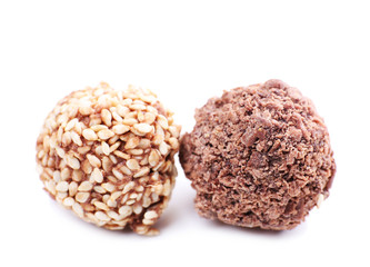 Delicious chocolate candy isolated on white