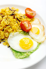 Tasty rice served on table, close-up