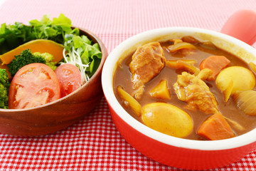 美味しそうなカレーとサラダ