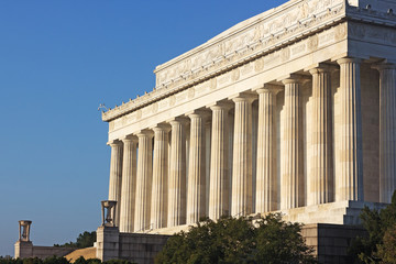 Lincoln Memorial in the morning against a clear blue sky.