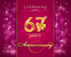 Fototapeta na wymiar 67 year celebration sparkling card, 67th anniversary