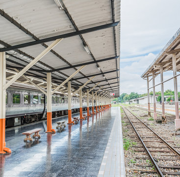 Passenger platform at the day on the railway station