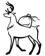 Deer carries on his back a bag of gifts