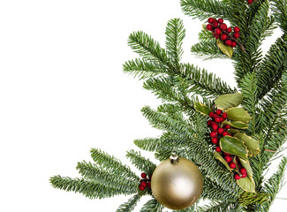 Corner border of nobel fir and gold ball