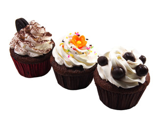 sweet cupcakes on white background