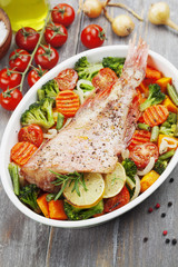 Roasted fish with vegetables