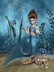 Mała syrenka na dnie morza © Obsidian Fantasy