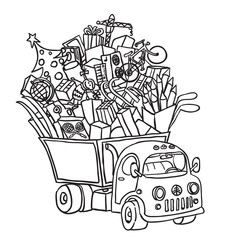 truck with gifts. vector Doodle