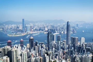 Fotobehang Hong Kong skyline view from the Victoria Peak. © fazon