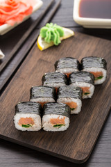 Sushi rolls with salmon and scallion
