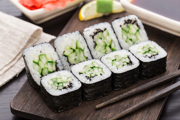 Sushi rolls with cucumber and sesame seed