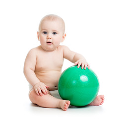 Fototapeta na wymiar baby with ball isolated on a white