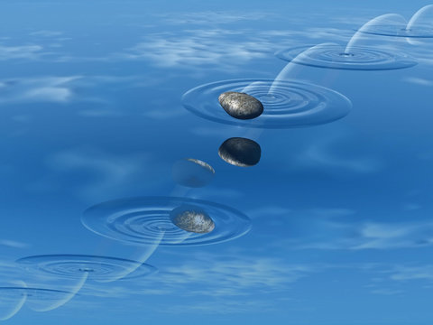 ricochets of a stone on water .