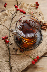 Glass of hot steaming tea