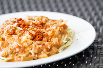 spaghetti pork sauce, bolognese