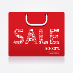 Sale Discount Shopping bag Styled . Advertising Banners. Vector
