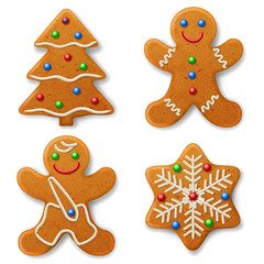 Set of Christmas gingerbread, decorated colored icing