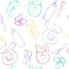 seamless pattern with baby items