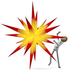 Männchen hat mit einem Weihnachtsstern zu kämpfen