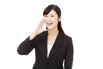 呼びかけるビジネスウーマン