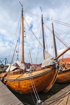 Old wooden sailing boats in The Netherlands