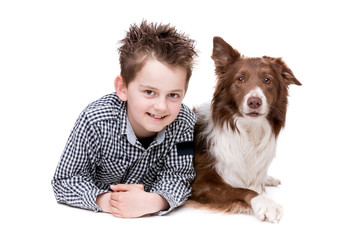 little boy and a border collie