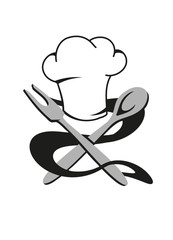 Kochmütze mit Kochlöffel und Bratengabel