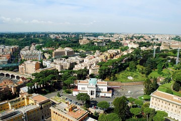 Fototapeta premium Aerial view of Rome city from St Peter Basilica roof