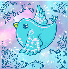 Flying bird vector. Blue little bird