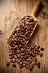 coffee beans on aged wood
