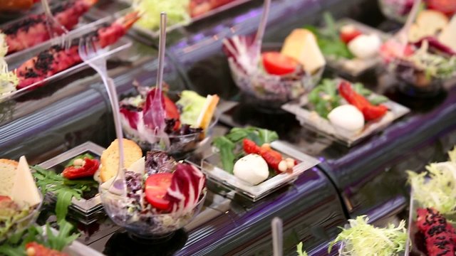 Buffet sushi, appetizers, salads
