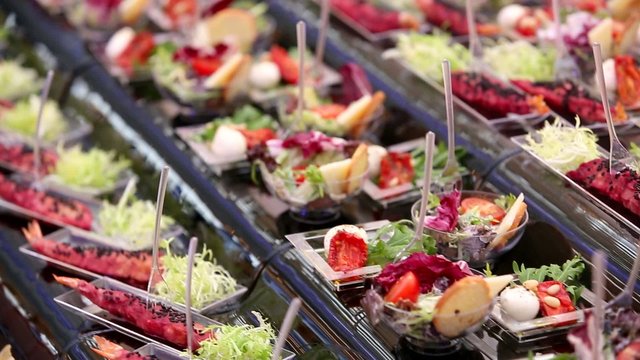 Buffet sushi, appetizers, salads