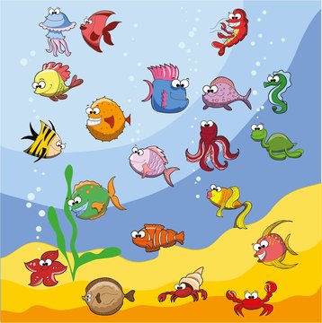 Набор милые рыб мультфильмов