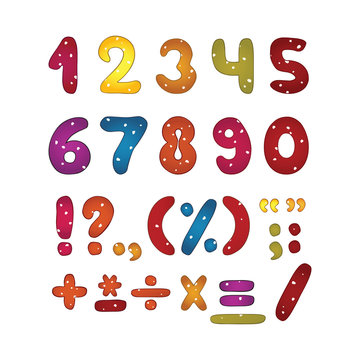 Funny glossy number set and punctuation marks
