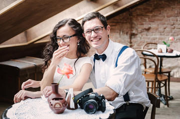 Young couple enjoying conversation.