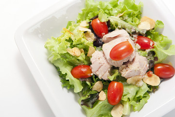 Tuna salad in white plate
