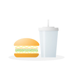 Fast food with hamburger and soft drink