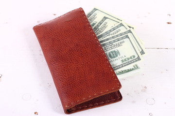 Leather wallet with money purse 