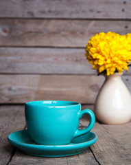 Flowers. Beautiful yellow chrysanthemum in a vase