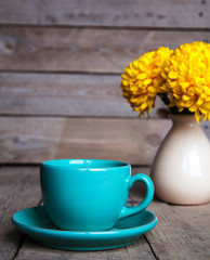Flowers. Beautiful yellow chrysanthemum in a vase
