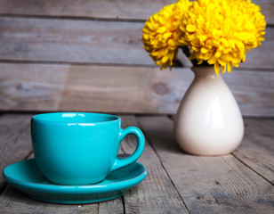 Flowers. Beautiful yellow chrysanthemum in a vase