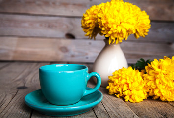 Flowers. Beautiful yellow chrysanthemum in a vase