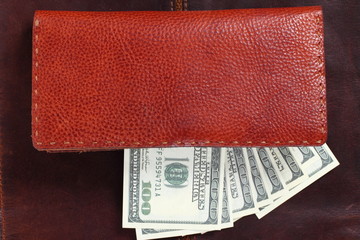 Leather wallet,inside, with  dollars