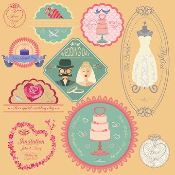 Set of vintage wedding and wedding fashion style logos. Vector l